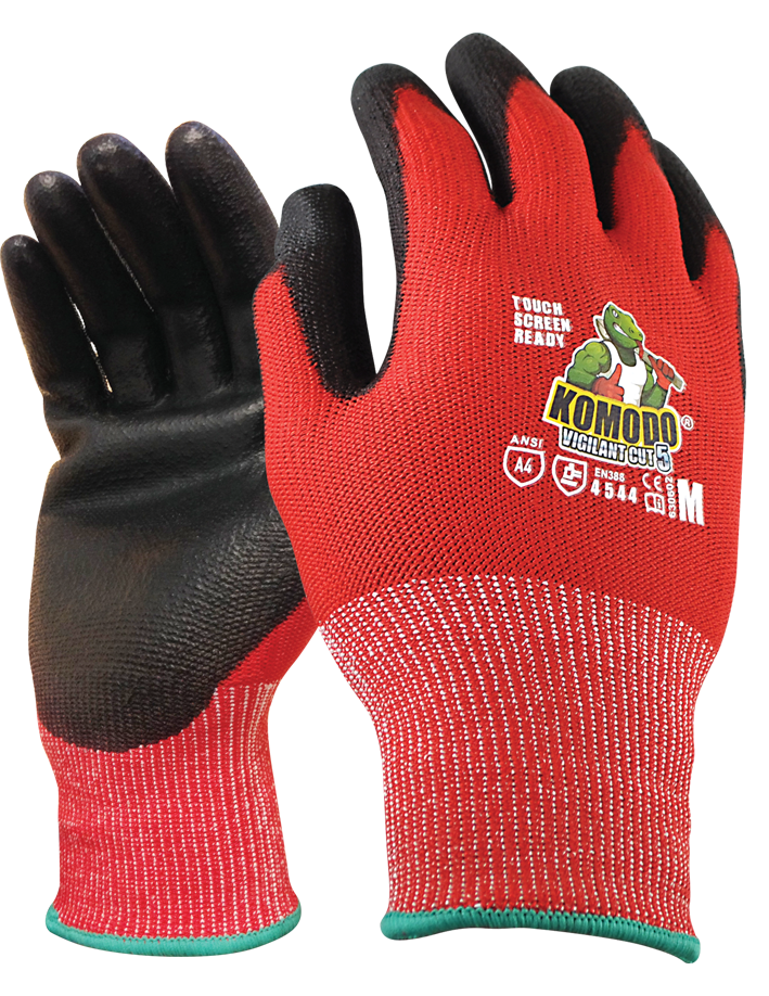 KOMODO Vigilant Cut 5 Glove Hi-Vis Red Touch Screen Gloves