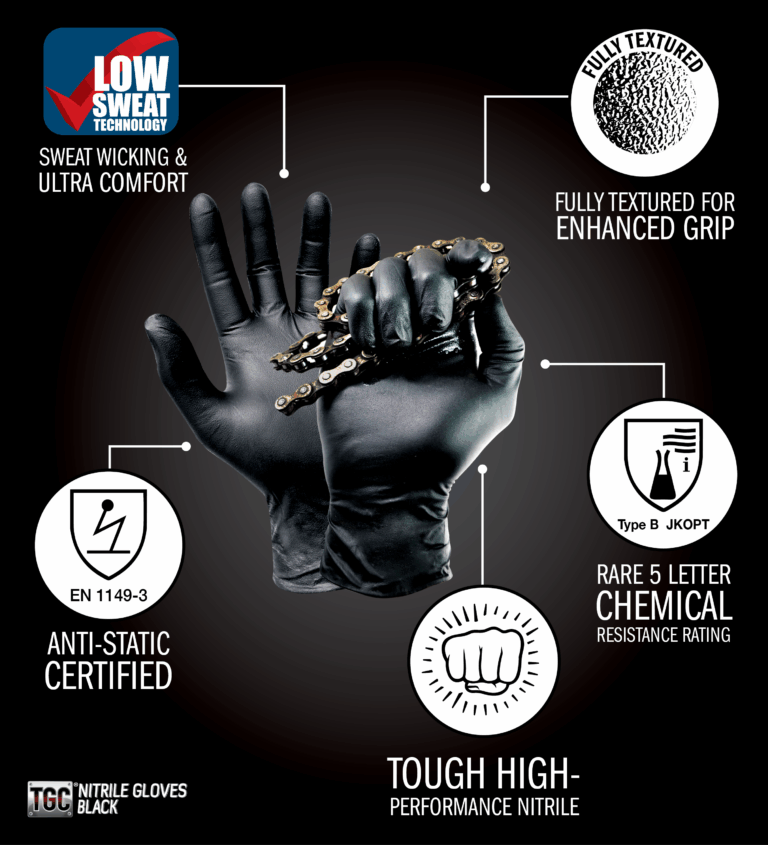 tough Black nitrile glove features
