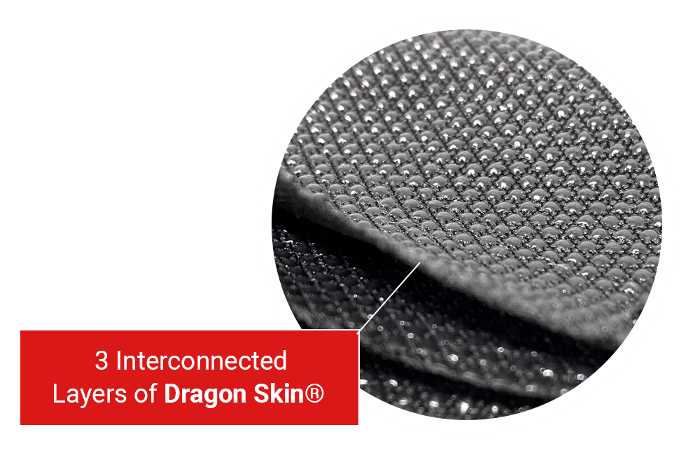 3 Layers of Dragon Skin Interconnected to resist needle stick puncture