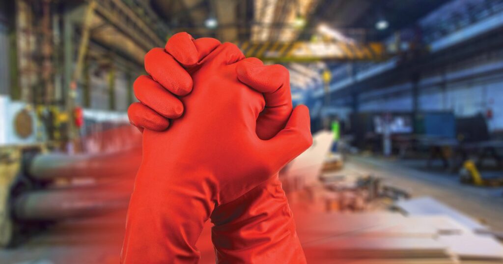 Chloronite chemical resistant gloves in industrial setting
