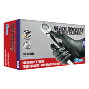 Black Rocket Nitrile Gloves box of 100 - Black coloured gloves