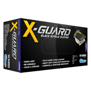 Box image of X-Guard Black Nitrile Gloves - Black coloured gloves