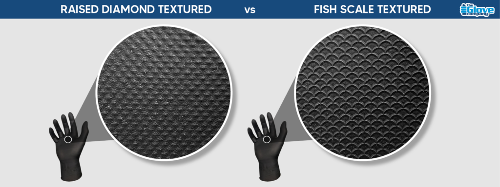 Graphic of Raised Diamond Texture Glove vs Fish Scale Texture Gloves