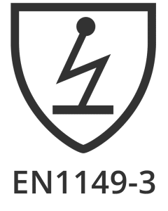 The symbol shown on anti static nitrile gloves. Shield shape with electricity inside and EN1149-3 written underneath