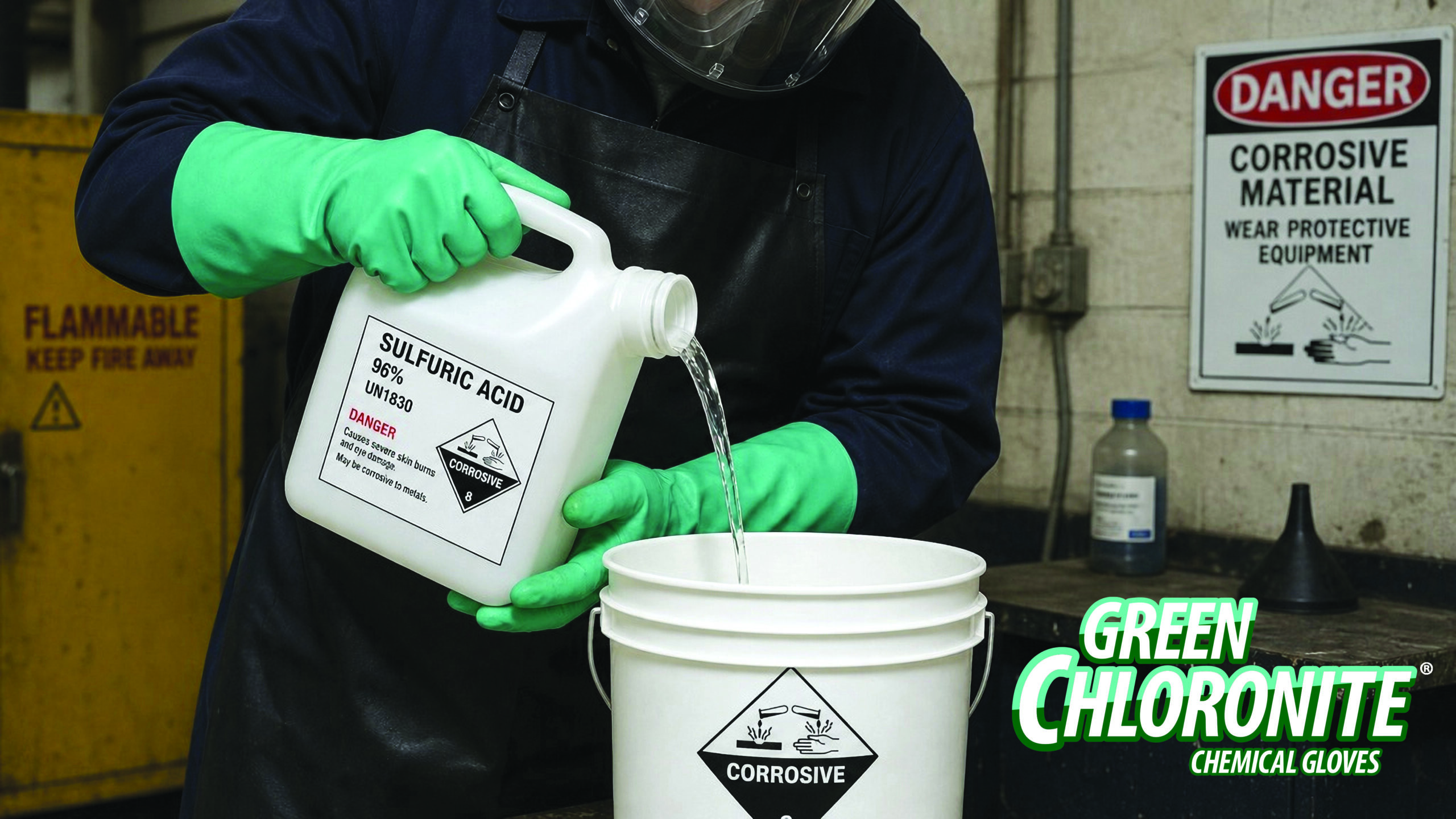 Green Chloronite Chemical Gloves used with Sulfuric Acid